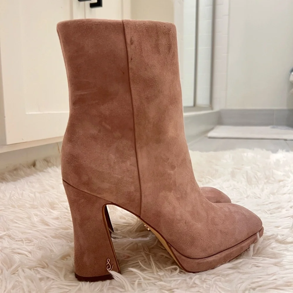 Sam Edelman Jaye Suede Taupe Heeled Boots - Picture 3 of 9